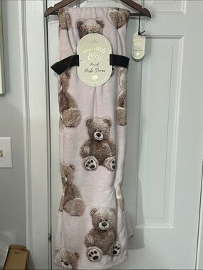 Warmth & co. Pink with brown teddy bears 🧸 ultra soft plush throw 60” x 70”